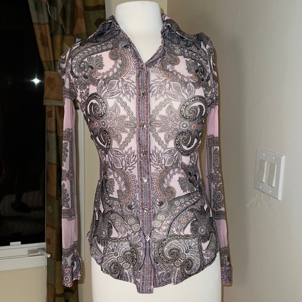 INC International Concepts L/S Shirt Small Button Up Sparkly Buttons
